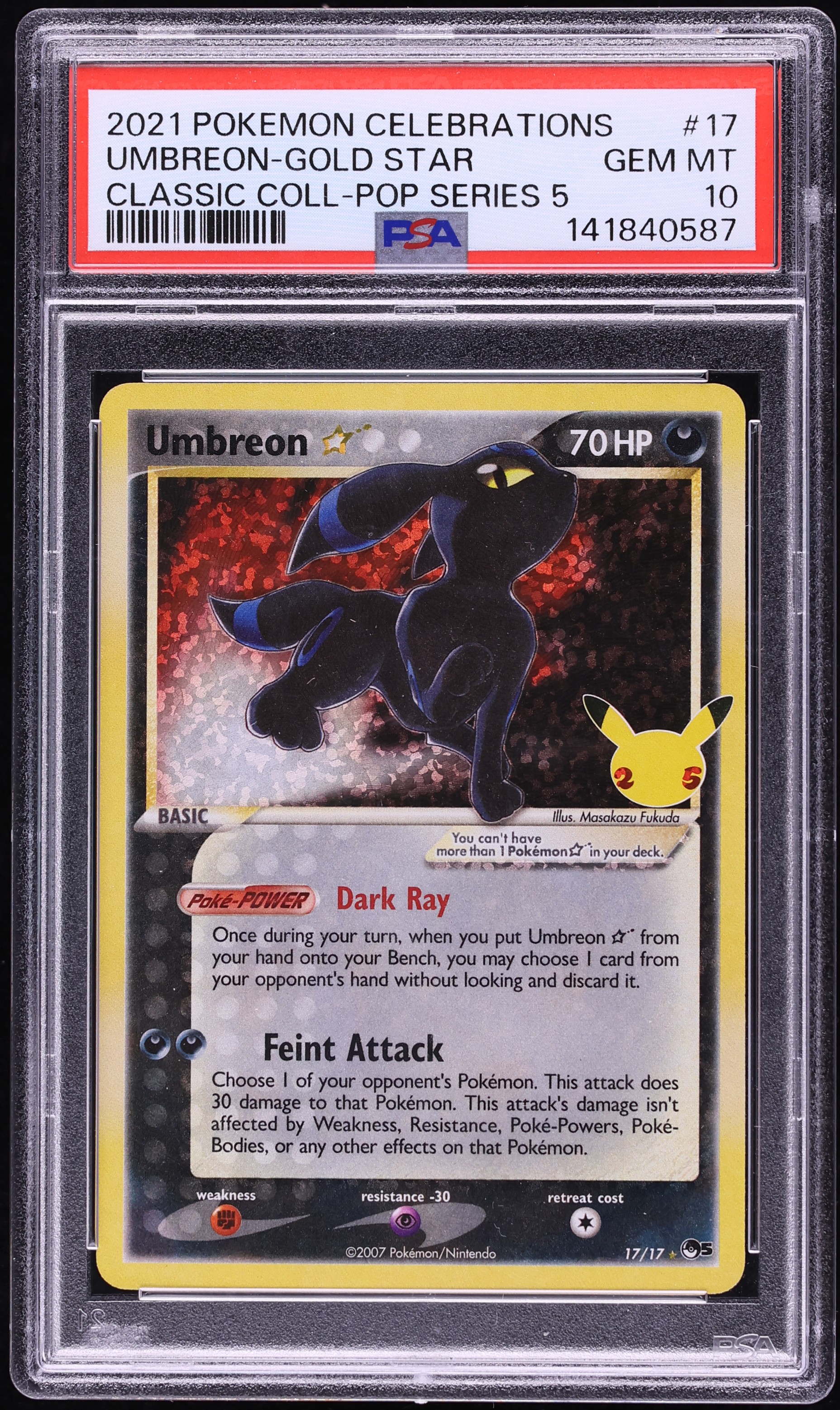 2021 Pokemon Sword & Shield Celebrations Classic Collection Holo Umbreon Gold Star #17 PSA 10