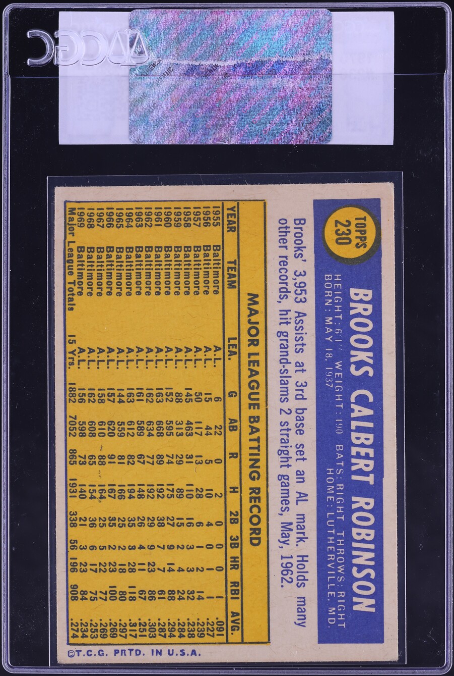 1970 Topps Brooks Robinson #230 CGC AUTH