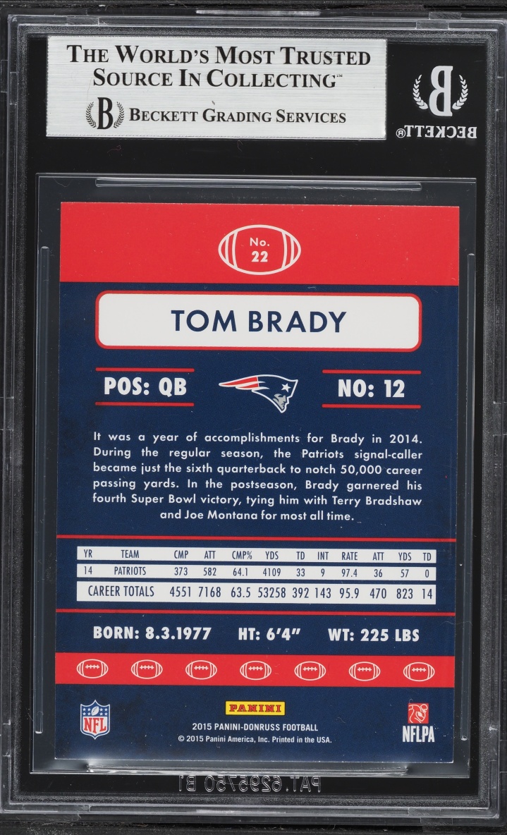 2015 Donruss Tom Brady #22 BGS 9 MINT