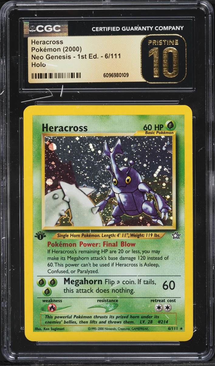 2000 Pokemon Neo Genesis 1st Edition Holo Heracross #6 CGC 10 PRISTINE