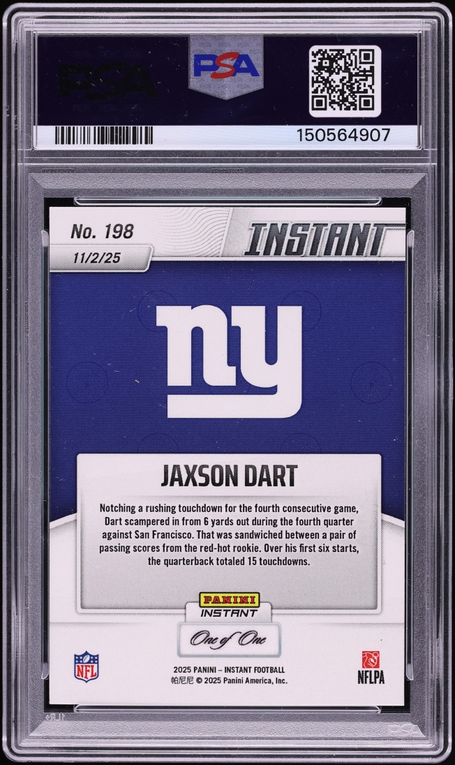 2025 Panini Instant Magma Jaxson Dart ROOKIE 1/1 #198 PSA 10 GEM MINT