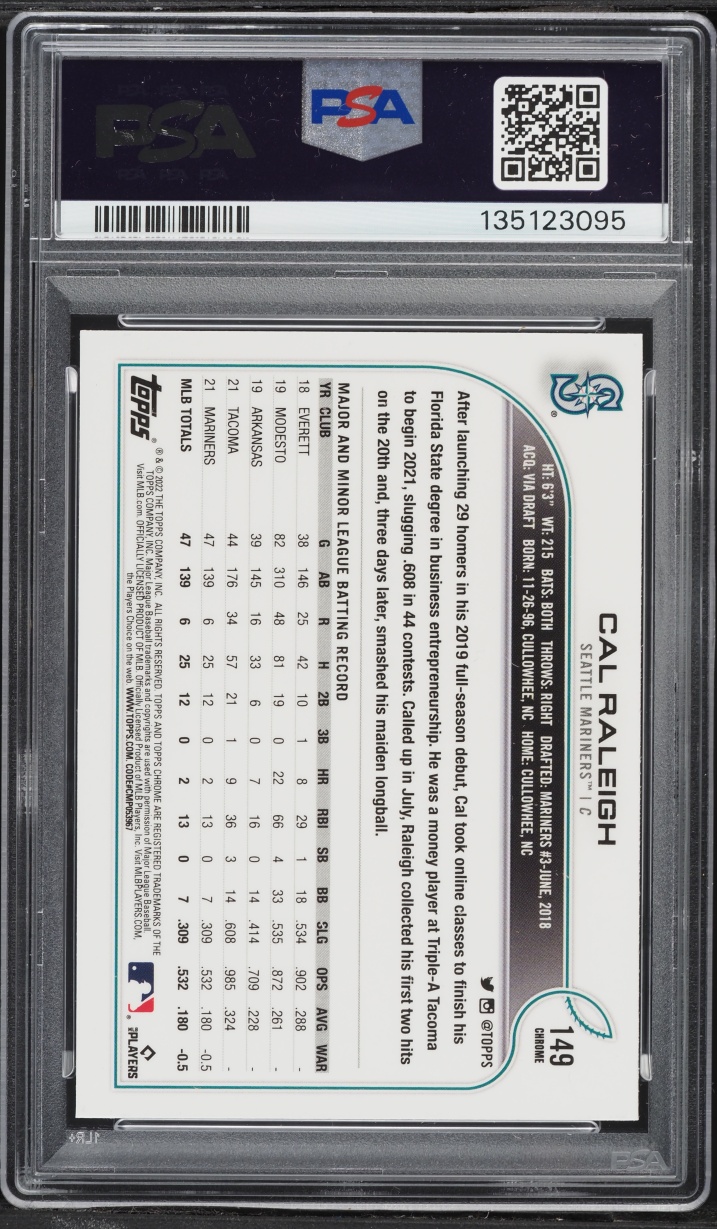 2022 Topps Chrome Pink Refractor Cal Raleigh ROOKIE #149 PSA 9 MINT