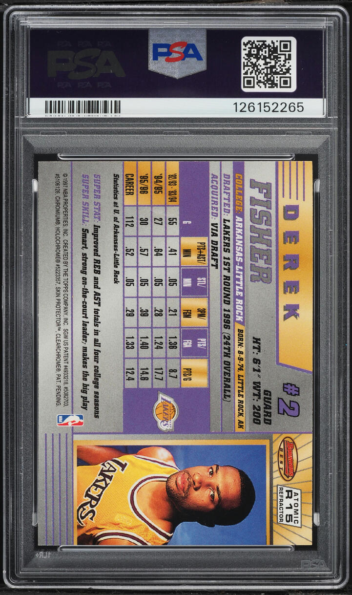 1996 Bowman's Best Atomic Refractor Derek Fisher ROOKIE #R15 PSA 9 MINT - Photo 2