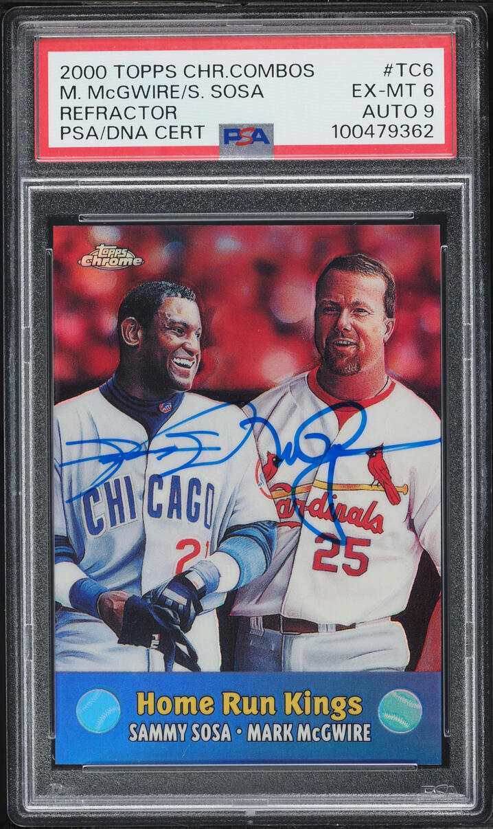 2000 Topps Chrome Combos Refractor Mark McGwire Sammy Sosa AUTO DNA 9 #TC6 PSA 6 EXMT - Photo 1
