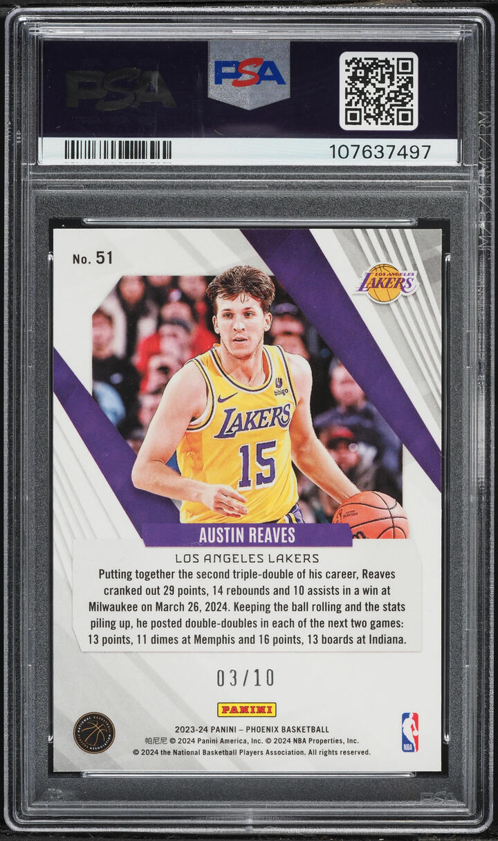 2023 Panini Phoenix Gold International Austin Reaves /10 #51 PSA 10 GEM MINT - Photo 2
