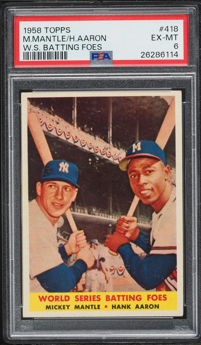 1958 Topps Mickey Mantle & Hank Aaron BATTING FOES #418 PSA 6 EXMT - Photo 1