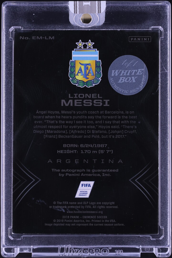 2018 Panini Eminence White Box Lionel Messi AUTO 1/1 #EM-LM