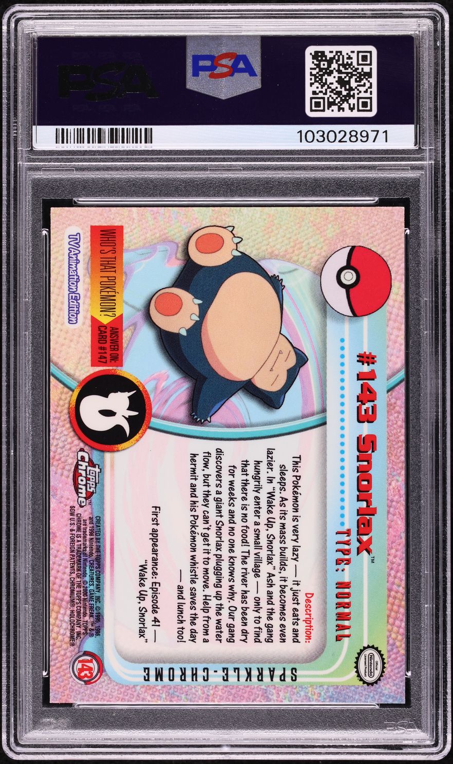 2000 Topps Chrome Pokemon Series 2 Sparkle Snorlax #143 PSA 10 GEM MINT