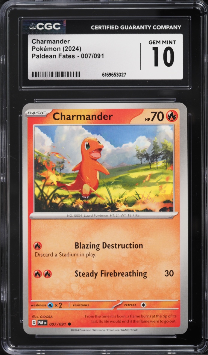 2024 Pokemon Scarlet & Violet Paldean Fates Charmander #7 CGC 10 GEM MINT