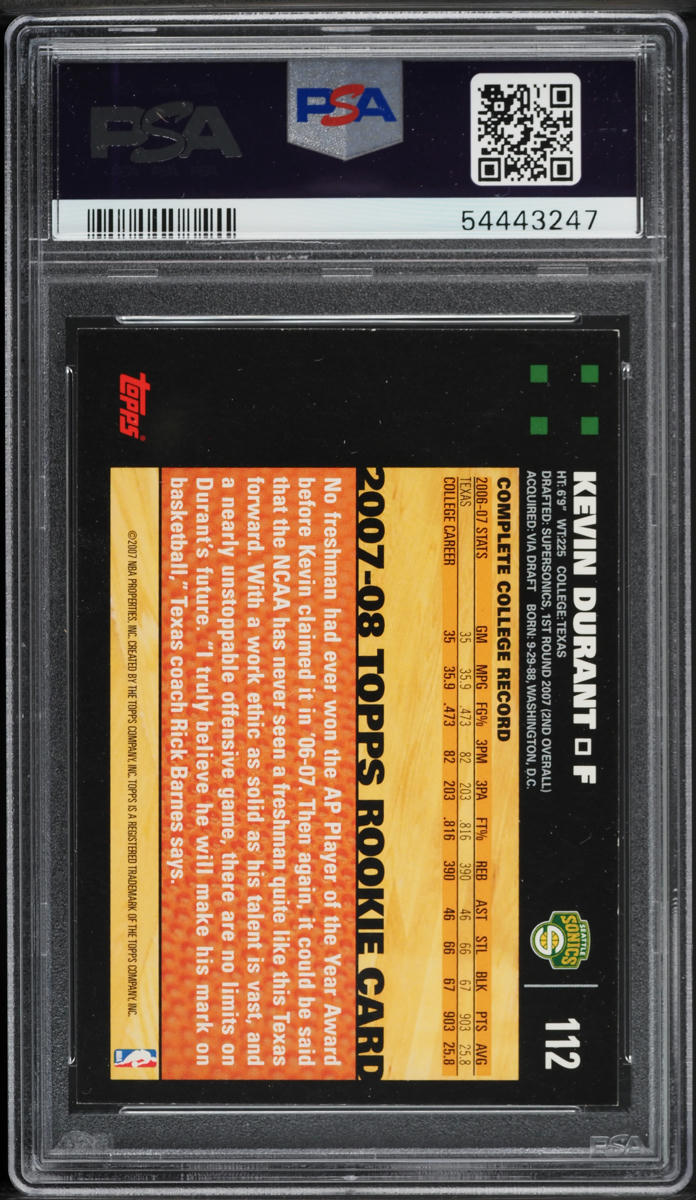 2007 Topps Basketball Kevin Durant ROOKIE #112 PSA 5 EX