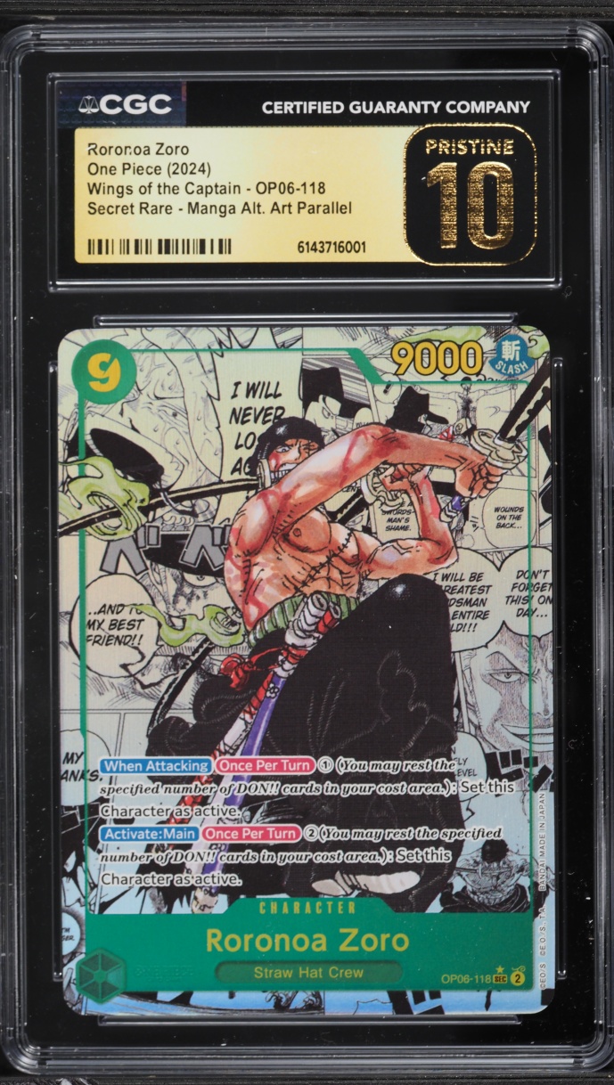 2024 One Piece Wings Of The Captain SEC Manga Alt Art Roronoa Zoro #OP06-118 CGC 10 PRISTINE