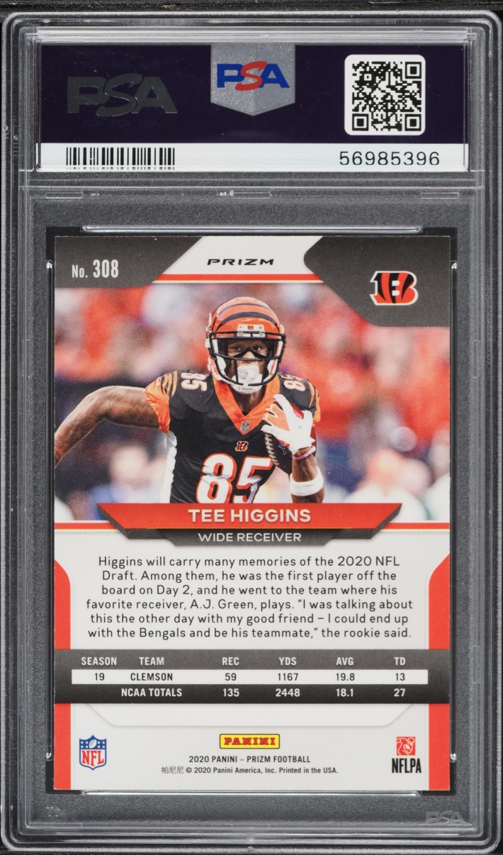 2020 Panini Prizm Light Blue Prizm Tee Higgins ROOKIE #308 PSA 9 MINT