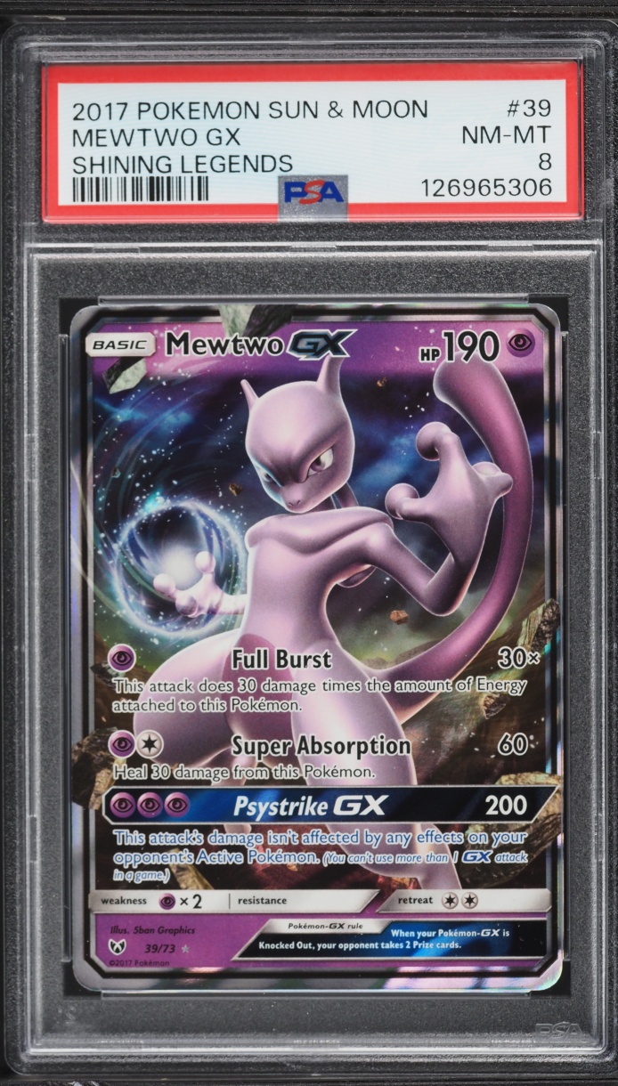 2017 Pokemon Sun & Moon Shining Legends Holo Mewtwo GX #39 PSA 8 NM-MT