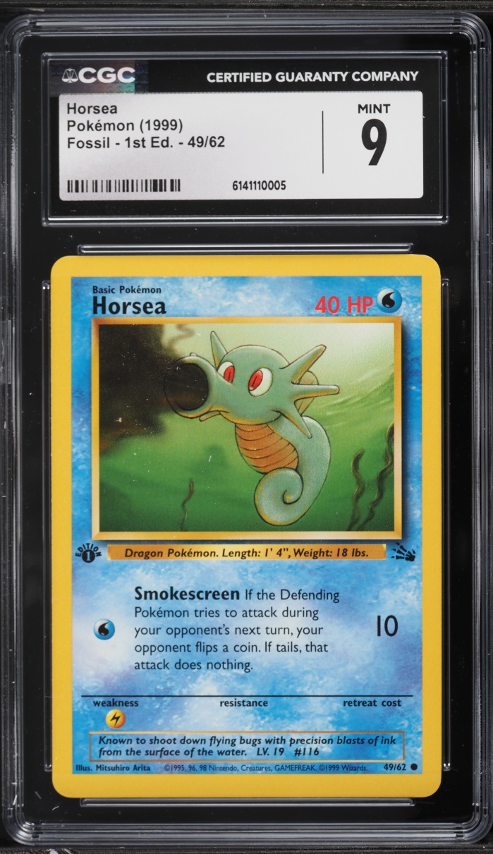 1999 Pokemon Fossil 1st Edition Horsea #49 CGC 9 MINT