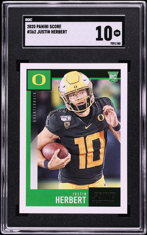 2020 Score Football Justin Herbert ROOKIE #362 SGC 10 GEM MINT