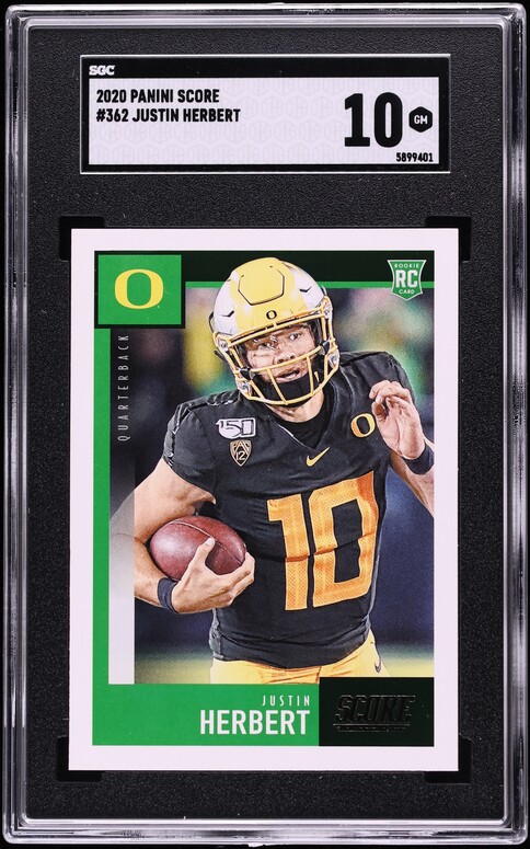2020 Score Football Justin Herbert ROOKIE #362 SGC 10 GEM MINT