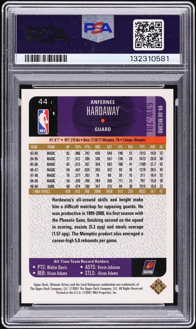 2000 Ultimate Victory Anfernee Hardaway /25 #44 PSA 10 GEM MINT - Photo 2