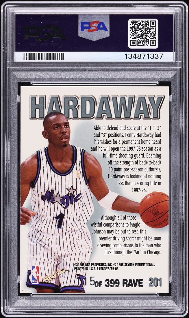 1997 Skybox Z-Force Rave Anfernee Hardaway /399 #201 PSA 8 NM-MT - Photo 2