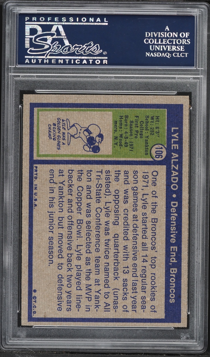 1972 Topps Football Lyle Alzado ROOKIE #106 PSA 8 NM-MT