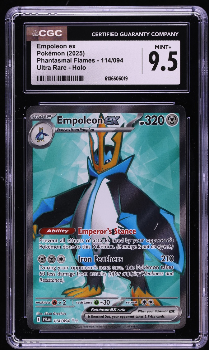 2025 Pokemon Mega Evolution Phantasmal Flames Full Art Empoleon ex #114 CGC 9.5 MINT+