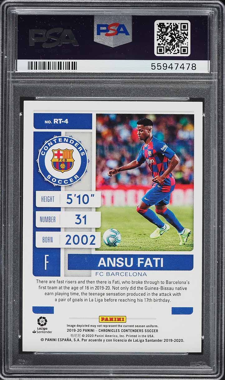 2019 Panini Chronicles Contenders Tickets Ansu Fati ROOKIE #RT-4 PSA 10 GEM MINT