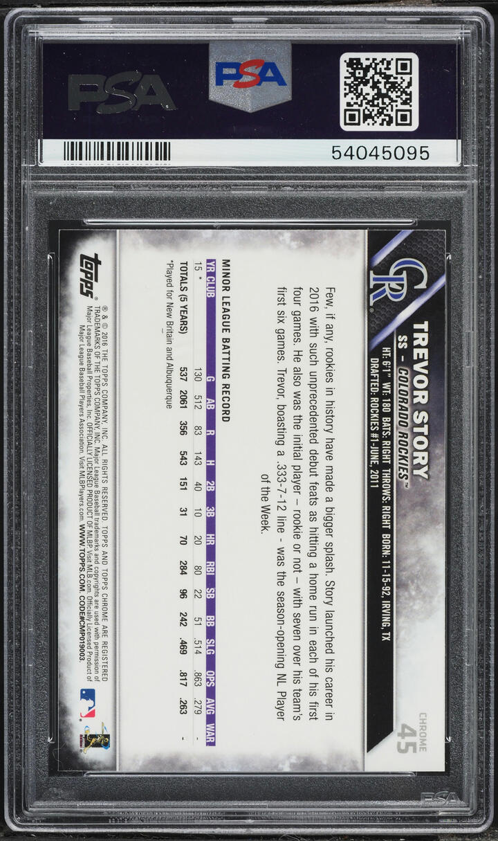 2016 Topps Chrome Trevor Story ROOKIE #45 PSA 10 GEM MINT