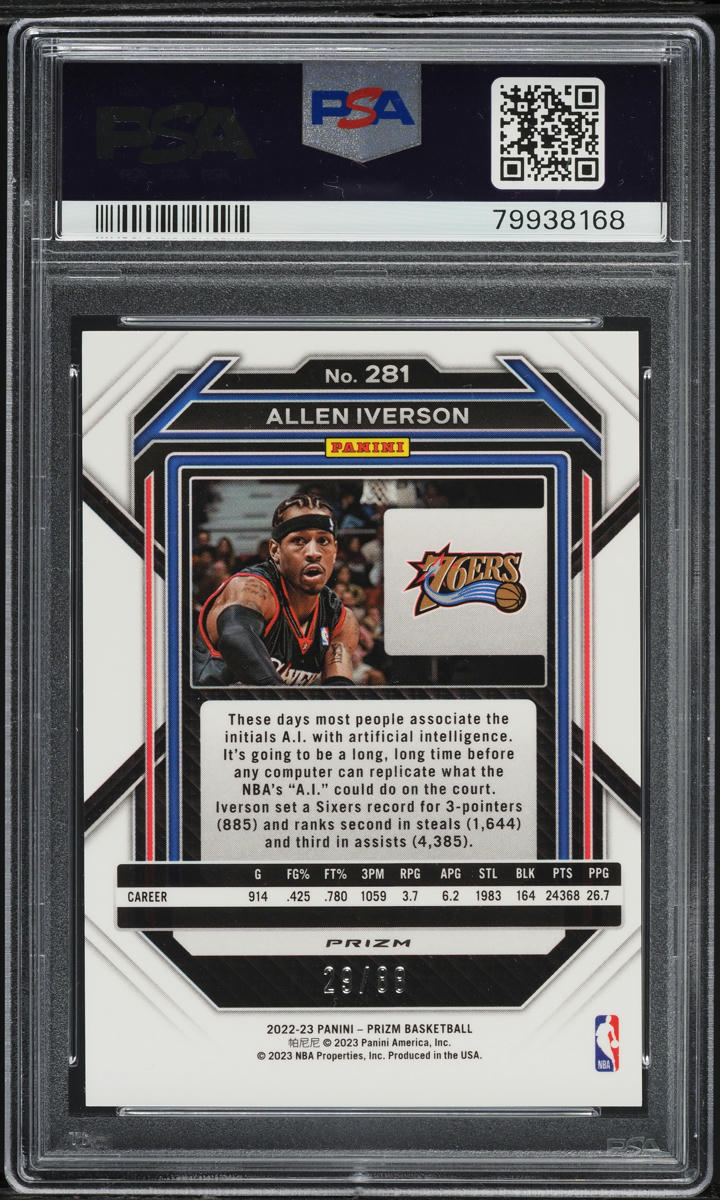 2022 Panini Prizm Red Choice Allen Iverson /88 #281 PSA 9 MINT