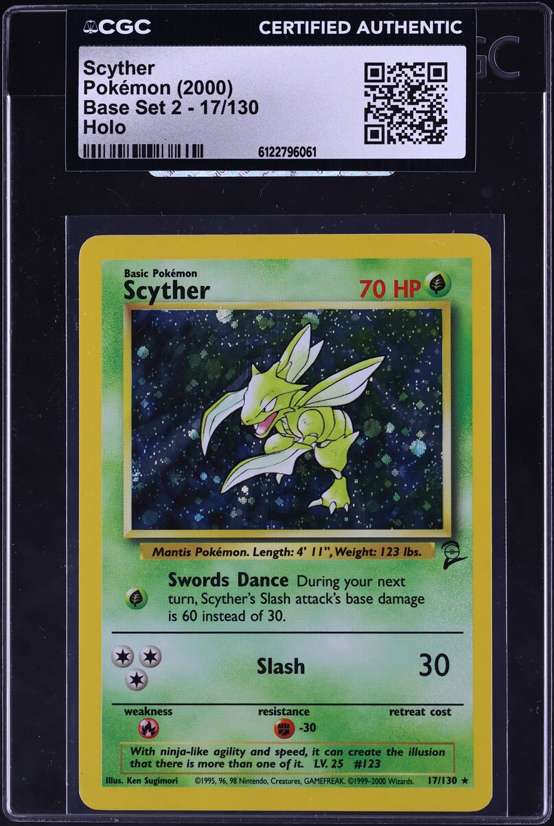 2000 Pokemon Base Set 2 Holo Scyther #17 CGC AUTH