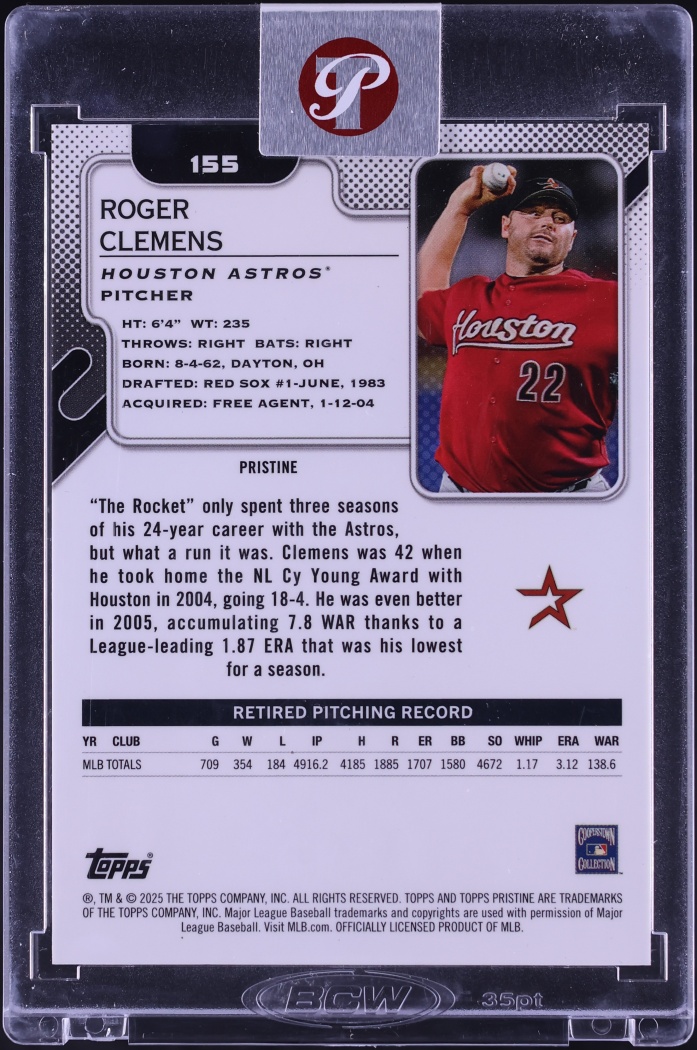 2025 Topps Pristine Primaries Refractor Roger Clemens 10/10 #155