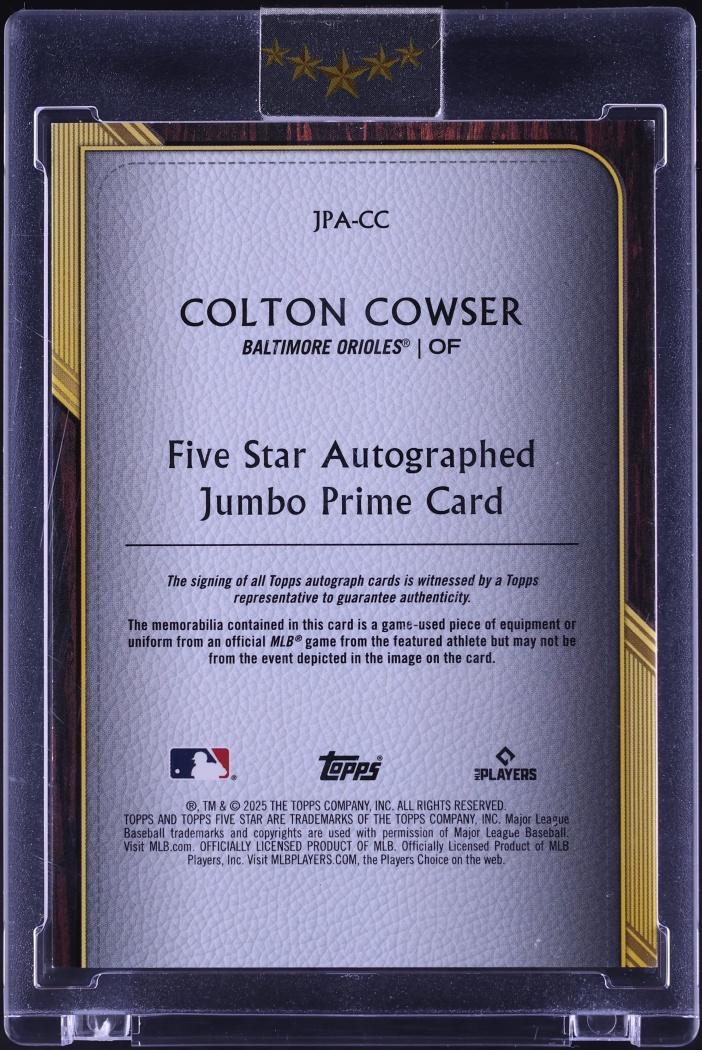 2025 Topps Five Star Jumbo Prime Blue Colton Cowser PATCH AUTO /25 #JPA-CC