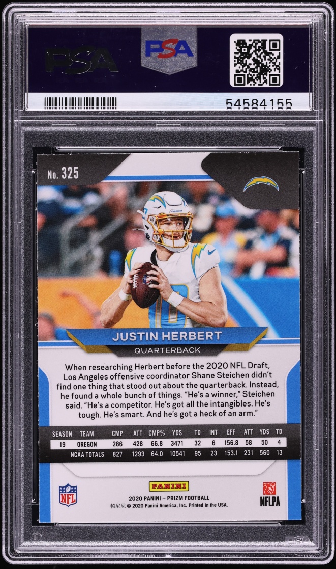 2020 Panini Prizm Variation Justin Herbert ROOKIE #325 PSA 10 GEM MINT