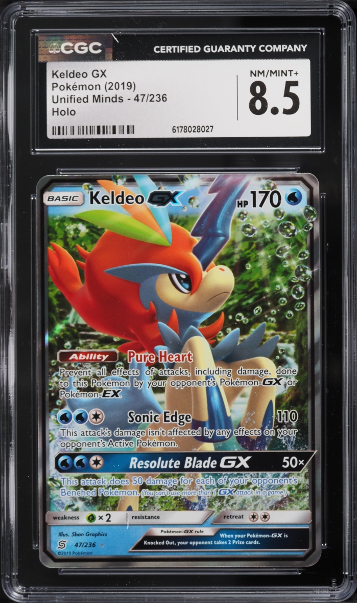 2019 Pokemon Sun & Moon Unified Minds Holo Keldeo GX #47 CGC 8.5 NM-MT+