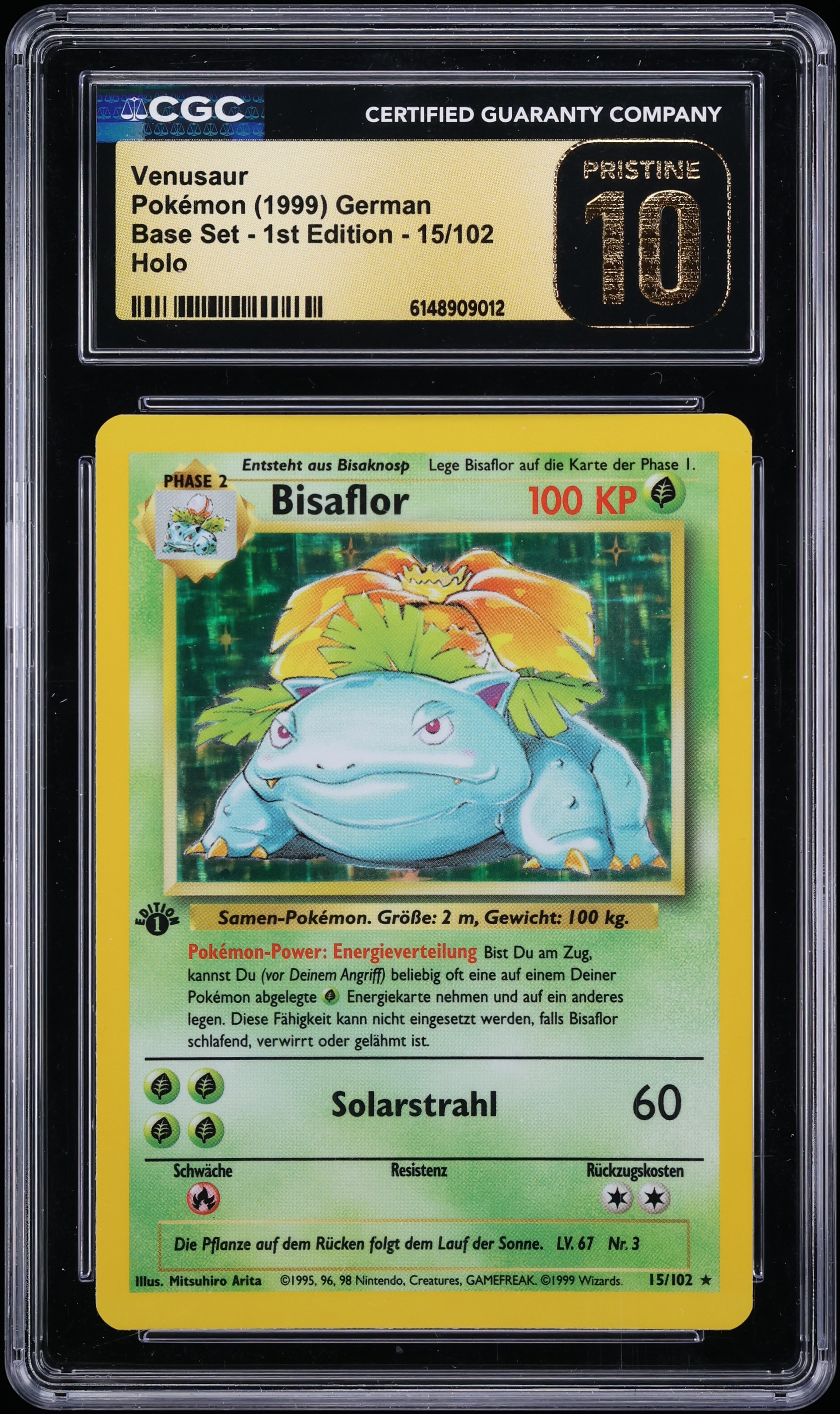 1999 Pokemon German Base Set 1st Edition Holo Venusaur #15 CGC 10 PRISTINE