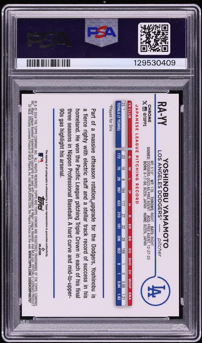 2024 Topps Chrome Update Black Lava Lamp Yoshinobu Yamamoto ROOKIE AUTO /15 PSA 10 GEM MINT