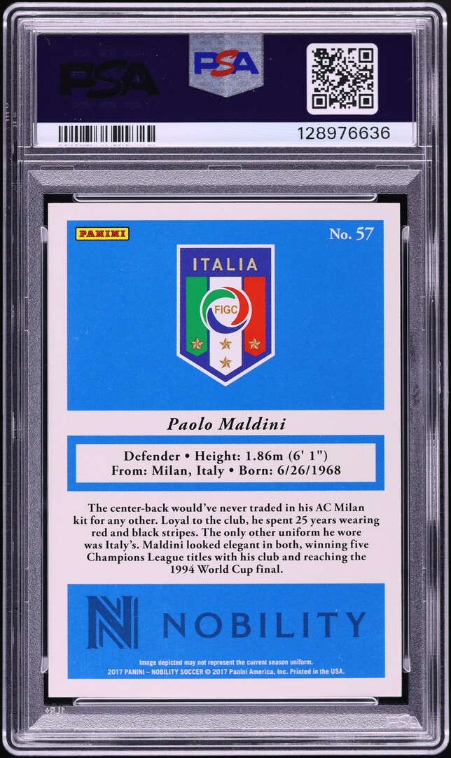 2017 Panini Nobility Blue Paolo Maldini /99 #57 PSA 10 GEM MINT on