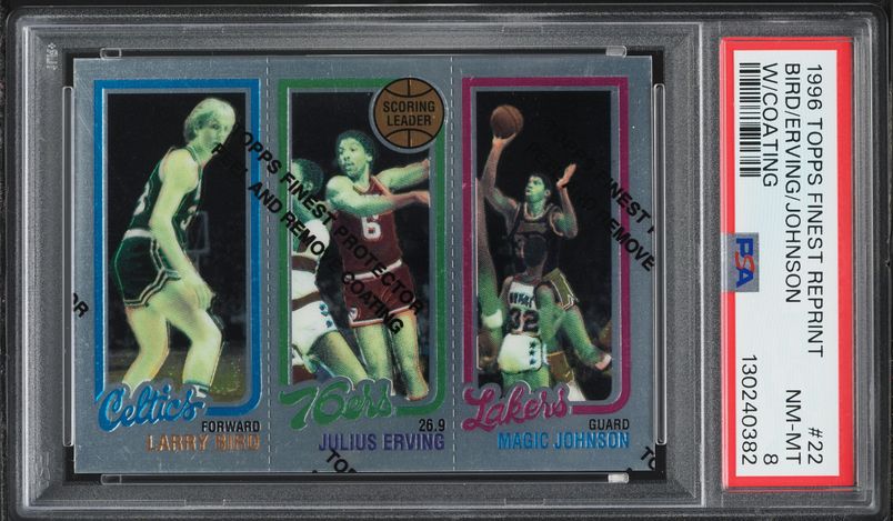 その他 1996 Topps Finest 22 Johnson/Bird/Erving 1996 Finest Reprint w/ Coating Larry Bird Julius Erving Magic