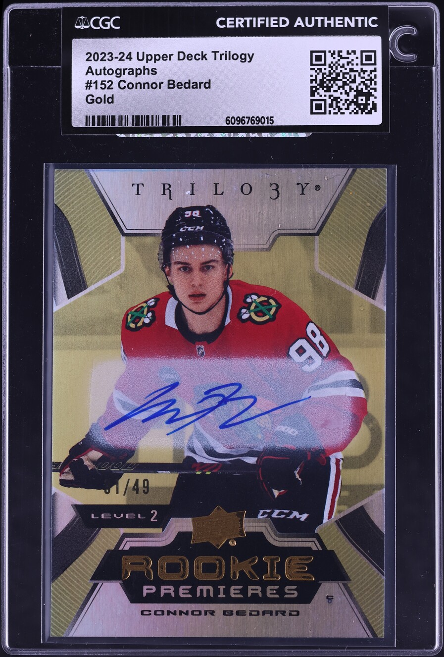 2023 Upper Deck Trilogy Gold Connor Bedard ROOKIE AUTO /49 #152 CGC AUTH