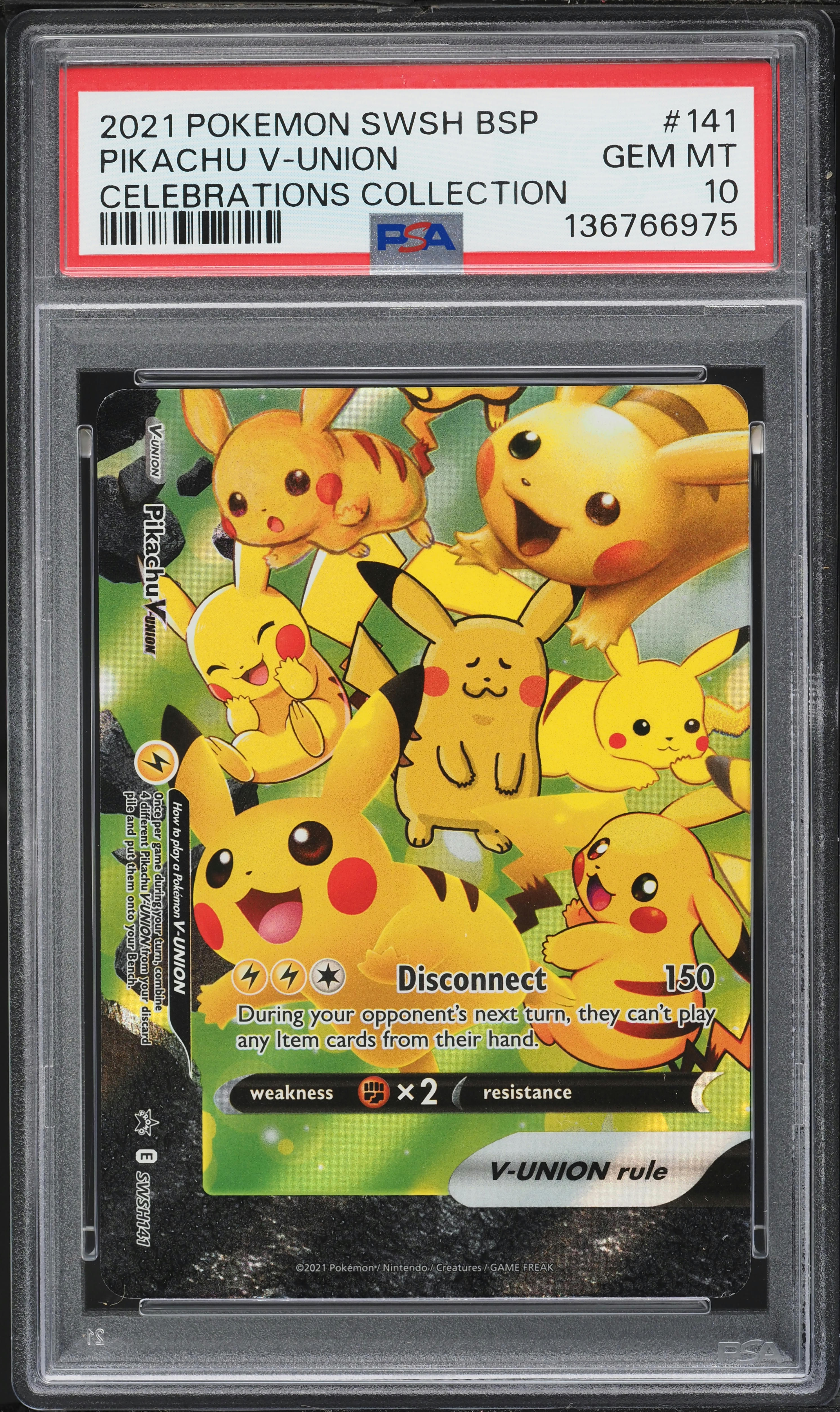 2021 Pokemon Sword & Shield Promo Celebrations Full Art Pikachu V Union #141 PSA 10 GEM MINT