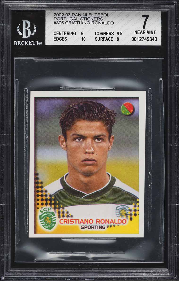 2002 Panini Futebol Stickers Cristiano Ronaldo ROOKIE #306 BGS 7 NRMT