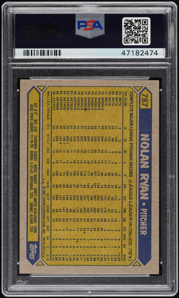 1987 Topps Nolan Ryan #757 PSA 10 GEM MINT