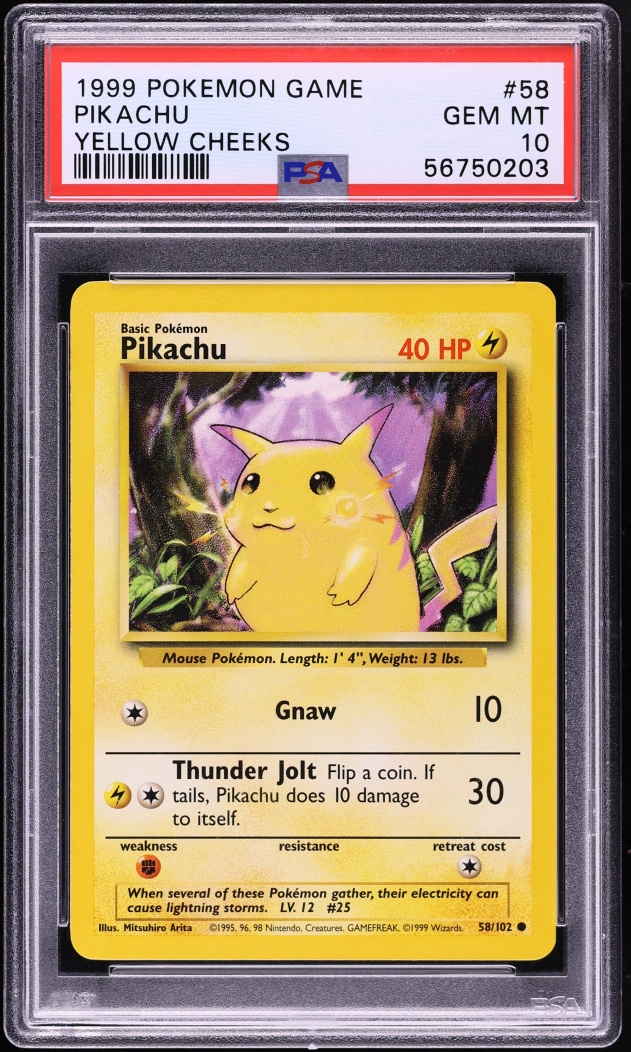 1999 Pokemon Base Set Yellow Cheeks Pikachu #58 PSA 10 GEM MINT