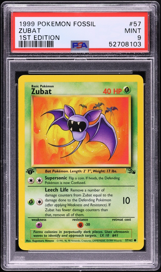 1999 Pokemon Fossil 1st Edition Zubat #57 PSA 9 MINT