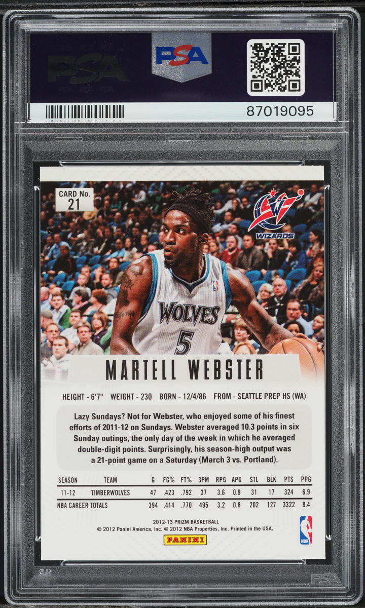 2012 Panini Prizm Silver Martell Webster #21 PSA 10 GEM MINT