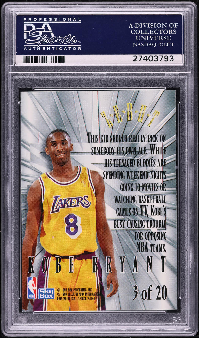 1996 Skybox Z-Force Z-Peat Zebut Kobe Bryant ROOKIE #3 PSA 10 GEM MINT