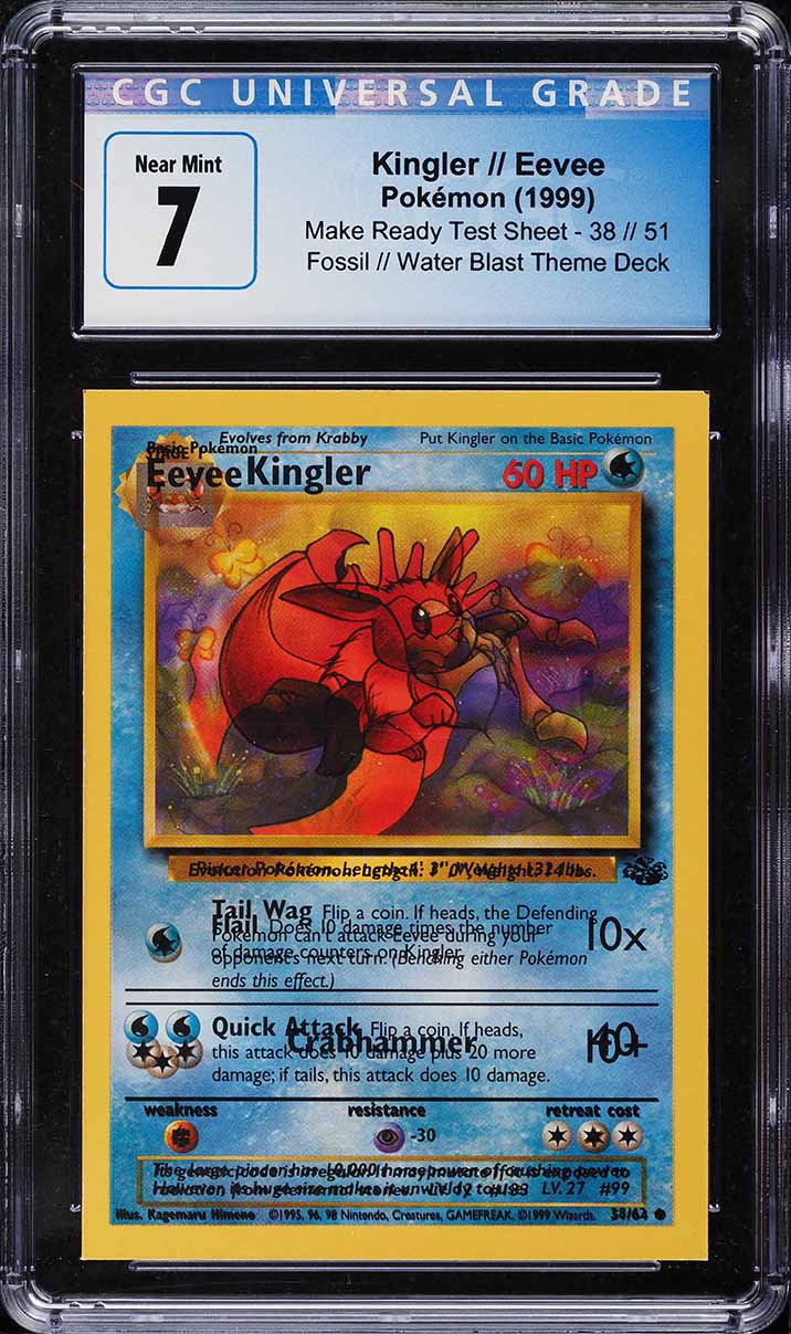 1999 Pokemon Make Ready Test Sheet Fossil Water Blast Kingler Eevee #38 CGC 7