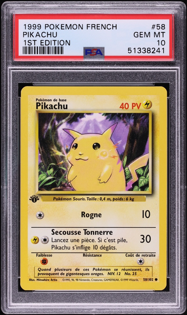 1999 Pokemon French Base Set 1st Edition Pikachu #58 PSA 10 GEM MINT
