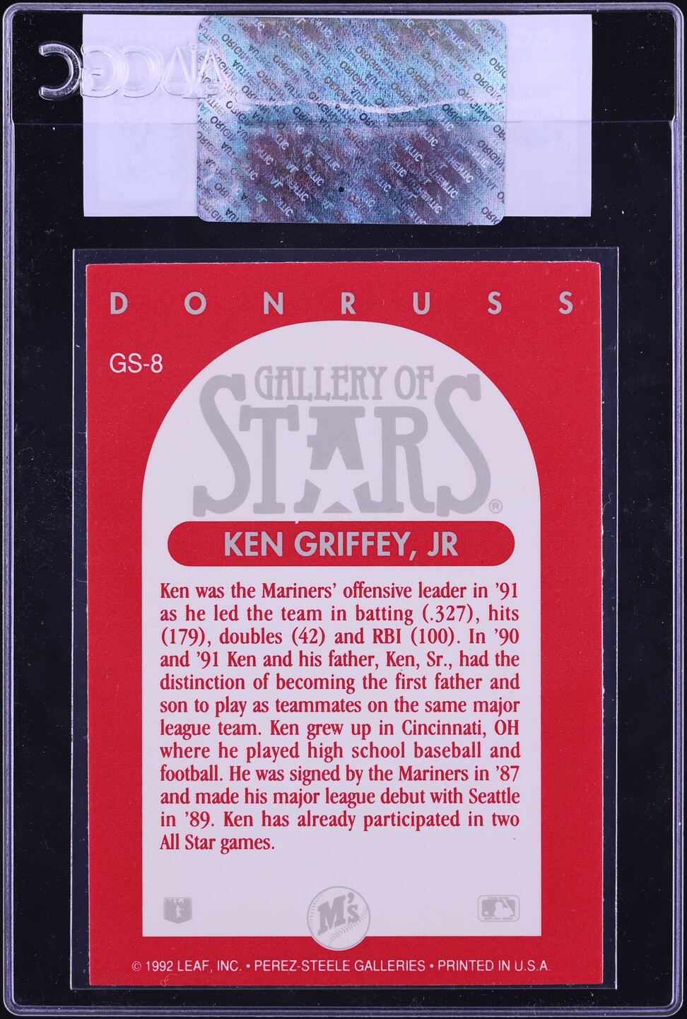 1992 Donruss Triple Play Gallery Of Stars Ken Griffey Jr. #GS-8 CGC AUTH
