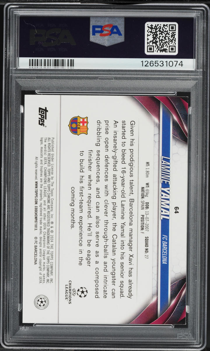 2023 Topps Chrome UEFA Club Competitions Lamine Yamal ROOKIE #64 PSA 9 MINT