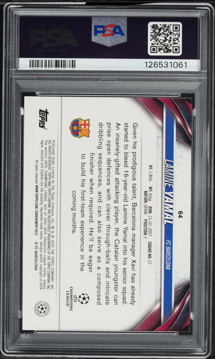 2023 Topps Chrome UEFA Club Competitions Lamine Yamal ROOKIE #64 PSA 9 MINT