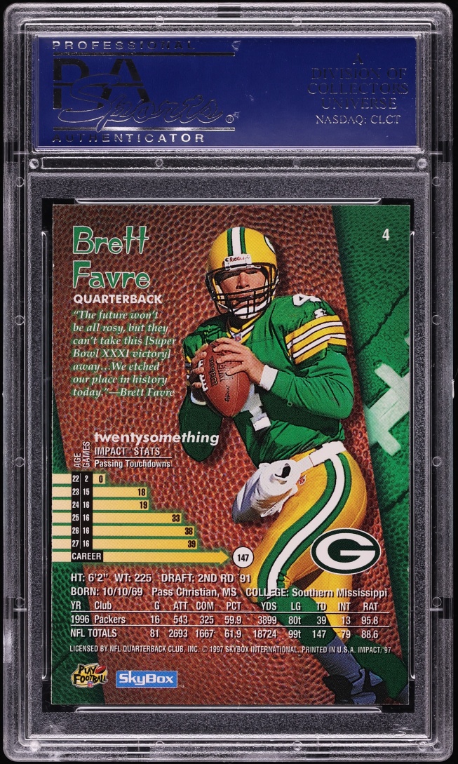1997 Skybox Impact Brett Favre AUTO #4 PSA 8 NM-MT